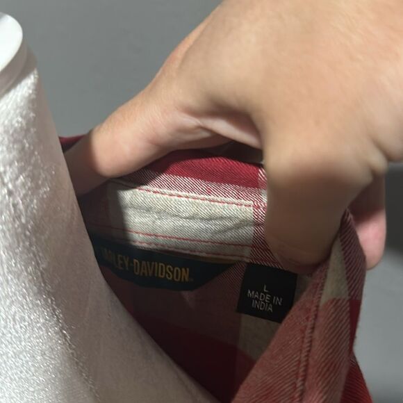 Harley Davidson Eagle Plaid Long Sleeve Button Up Shirt Red Gray L - Picture 7 of 7